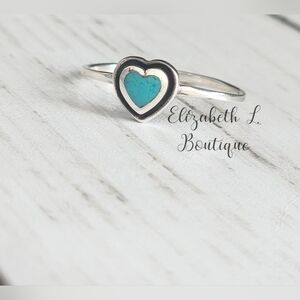 925 Sterling Silver Genuine Turquoise Heart Design Ring Boutique New!